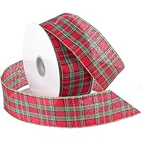 Morex Ribbon Festival Wired Plaid Fabric Ribbon, 2-1/2-Inch by 50-Yard Spool, Red