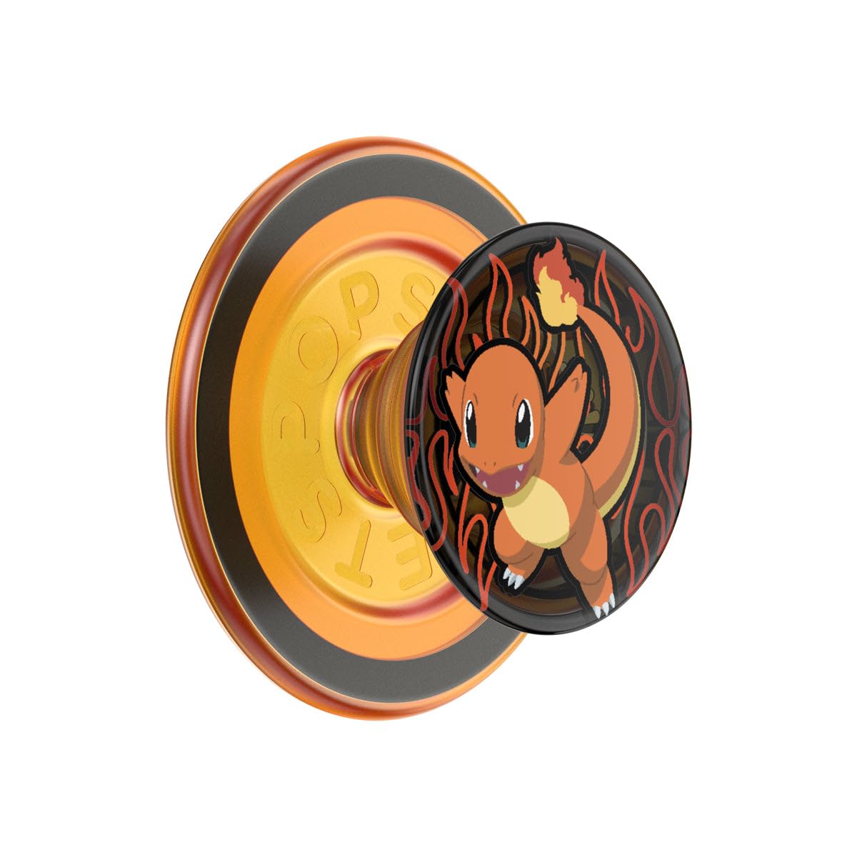 PopSockets Phone Grip for MagSafe with Kickstand, Magnetic Stand, Swappable Top, Secure Hold for iPhone MagSafe Cases, Phone & Tablet Grip - Charmander Flame