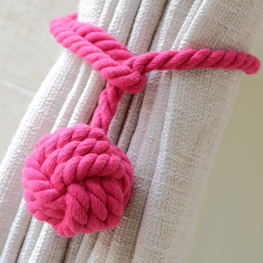 One Pair of Handmade Curtain Tie Backs, Vankra Tassel Tie Back Cotton Rope Ball Curtain Accessories (Rose)