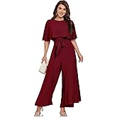 DGHBVS Jumpsuits for Women Dressy Casual One-Piece Outfits Elegant Formal Cape Belted Wide Leg Rompers Evening Pantsuits