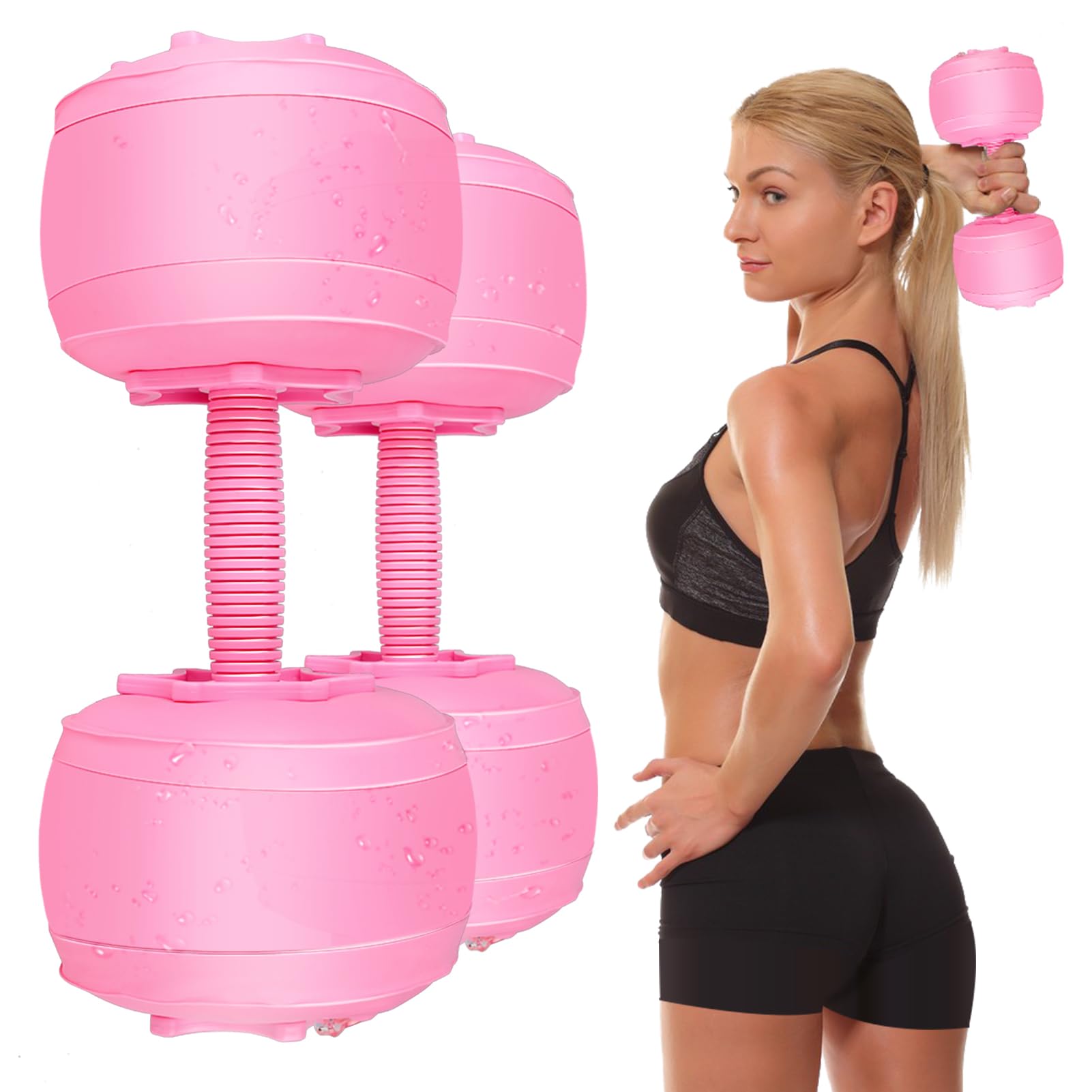 DEIRIS 10~35kg 2 in 1 Adjustable Gym Trave Fitness Water Filled Portable and Safe Free Weights Dumbbells (Pink 1~6kg pair)