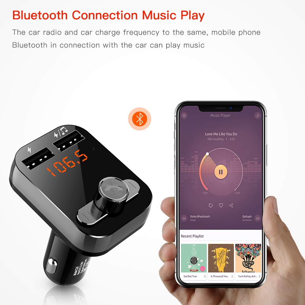 Bluetooth FM Transmitter for Car Radio,Uverbon Wireless In-Car FM Transmitter Audio Adapter Receiver With Hands-free Call +3.1A Dual usb car charge for iPhone, Samsung, etc