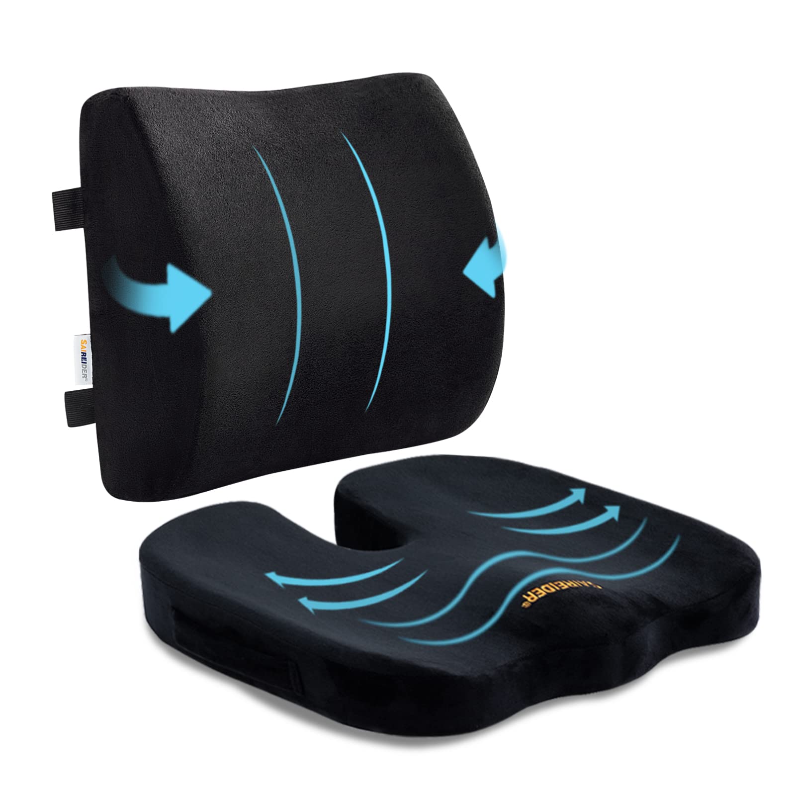 Photo 1 of SAIREIDER Seat Cushion and Lumbar Support Pillow for Office Chair, Memory Foam Car Seat Cushions Back Support Pillows, Help Relieve Pain of Back, Lumbar, Tailbone and Sciatic Nerve?Black?