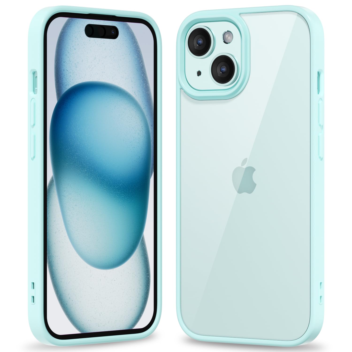 Photo 1 of oakxco Thin Slim Clear case for iPhone 15 Plus/ 14 Plus, Transparent Hybrid Hard Shell Plastic & Soft Silicone Rubber Bumper, Non-Yellow Acrylic Protective Lightweight Cover for Women, Mint Green