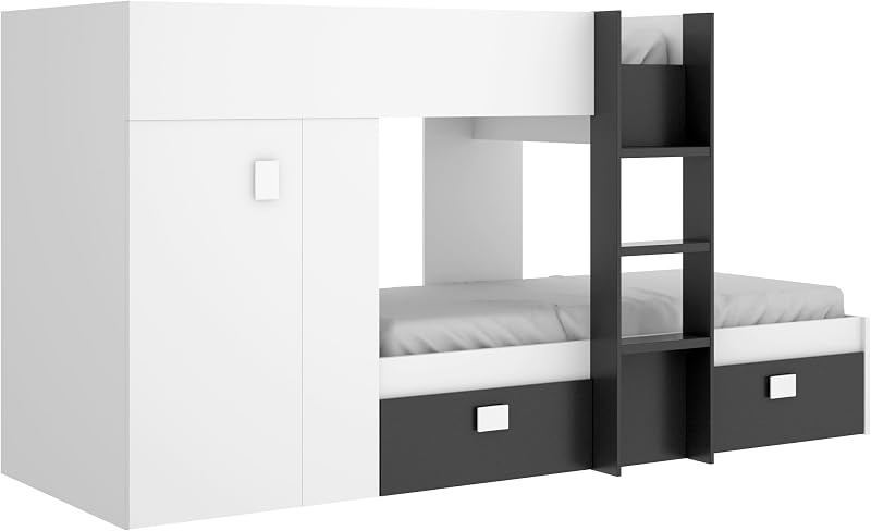 GROE - Cama Tren con 2 camas juveniles - Blanco / Grafito - 150x271x111 cm