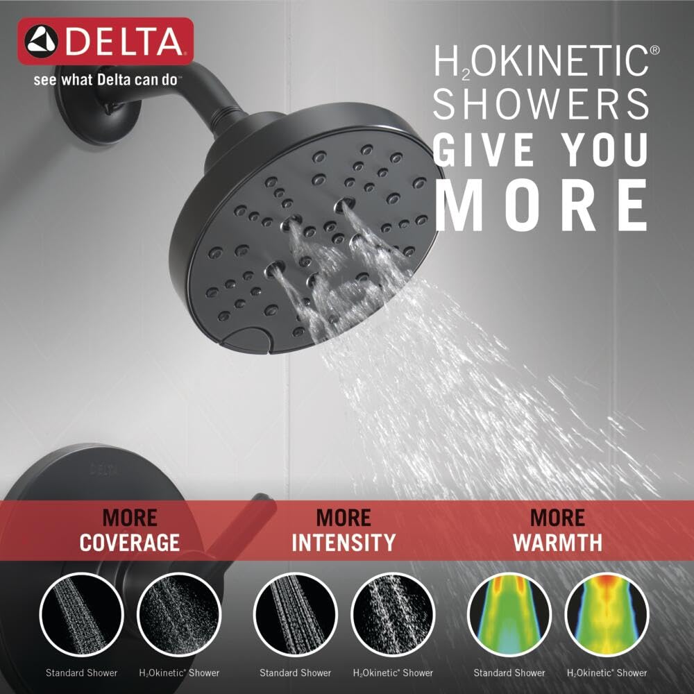 Delta Nicoli 14 Series H2Okinetic Bathtub and Shower Faucet Set, Matte Black Shower Head and Handle Set, Valve Trim Kit, Matte Black 144749-BL (Valve Included)