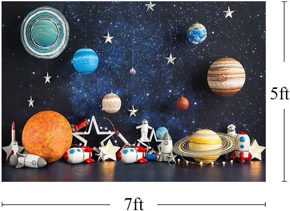 MEHOFOND 7x5ft Outer Space Photography Background Boy Birthday Baby Shower Sci-Fi Universe Spaceship Astronaut Backdrops for Photo Studio Photo Shoot Cake Table Decoration Banner - Image 3
