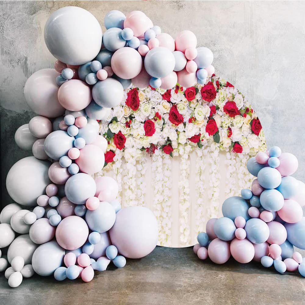 Bovlleetd 6.5x6.5ft White Flower Wall Backdrop Wedding Party Photograph Background Bridal Shower Decoration Red White Rose Floral Round Backdrops for Wedding Party Baby Shower Decor