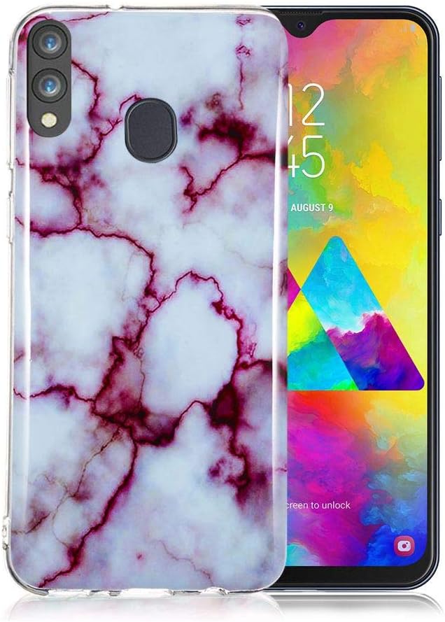 Marble Phone Case for Samsung Galaxy M20, Silicone Case Marble Pattern Ultra Slim Transparent Slim-Fit Anti-Scratch Shock Proof TPU Soft Gel Case Cover Bumper Protective Rubber Shell - Purple