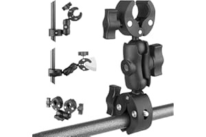 Double Clamp Mount with 360°Magic Arm Umbrella Pole Clamp for Chair Monitor Desk Photo Studio Light Stand, Photography Reflec