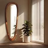 Inbenioso 60''x22'' Asymmetrical Mirror with Wood Frame, Small Irregular Wavy Wall Mirror, Odd Shaped Mid Century Modern Mirr