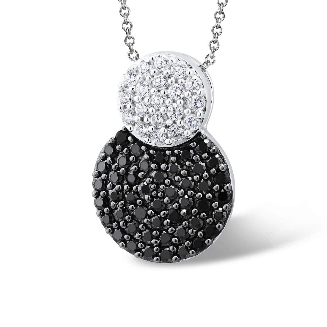 namana Double Disc Silver Necklace for Women. 925 Sterling Silver Necklaces for Women with Black and White Cubic Zirconia Gemstones. 925 Sterling Silver Necklace with Gift Box