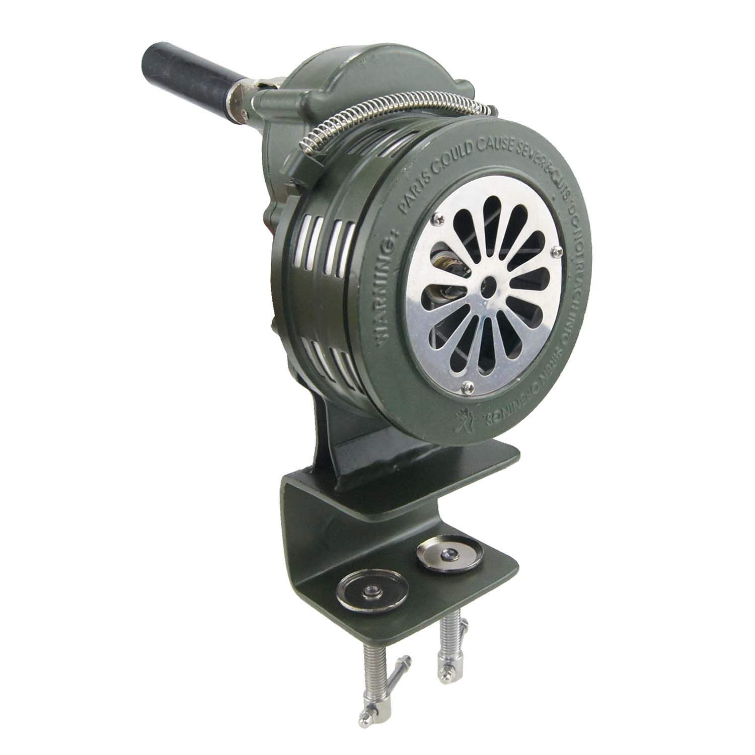 KATSU Hand Crank Siren, Portable Manual Operated Air Raid Siren Fire Emergency Safety Alarm 110DB 550HZ 2.2kg with Bench Clamp Mount Aluminum Alloy 990633