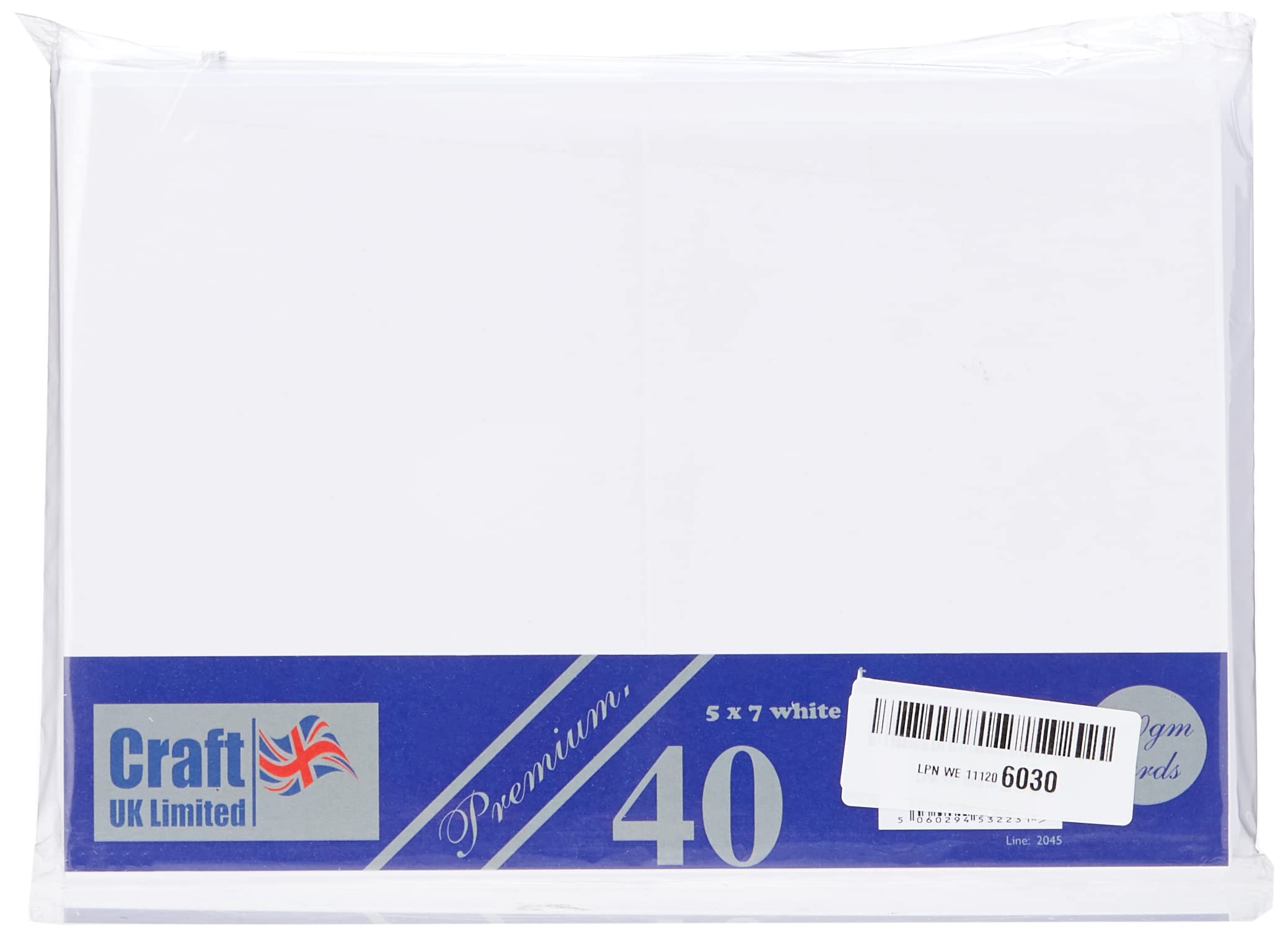 Craft UK 2045 5x7 White 300gsm Card and Envelope Pack of 40