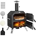 12’’ Outdoor Pizza Oven Wood Fired Pizza Oven Portable Patio Ovens Included Pizza Stone, Pizza Peel, Fold-up Legs, Cover Cooking Rack for Camping Backyard BBQ