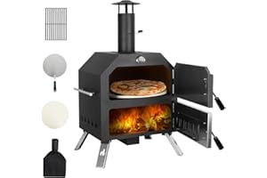 POLAR AURORA 12’’ Outdoor Pizza Oven Wood Fired Pizza Oven Portable Patio Ovens Included Pizza Stone, Pizza Peel, Fold-up Legs, Cover Cooking Rack for Camping Backyard BBQ