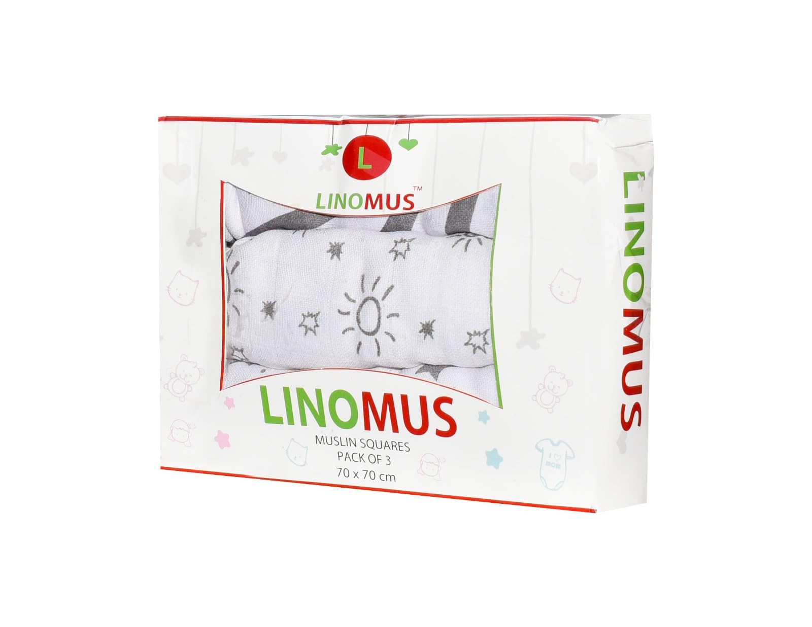 Linomus Baby Muslin Pack of 3 (70 x 70 cm) - Soft, Absorbent & Breathable Muslin Squares 100% Pure Cotton Burp Cloths - Ideal to Clean, Wipe & Cover Newborns - Black & Grey Galaxy Theme