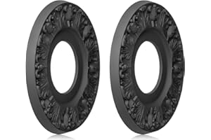 ELFCAB 2 PCS Vintage Carved Flower PU Ceiling Medallion for Light Fixtures and Ceiling Fans 10-1/8"OD X 4"ID X 0.8 "P (Black)