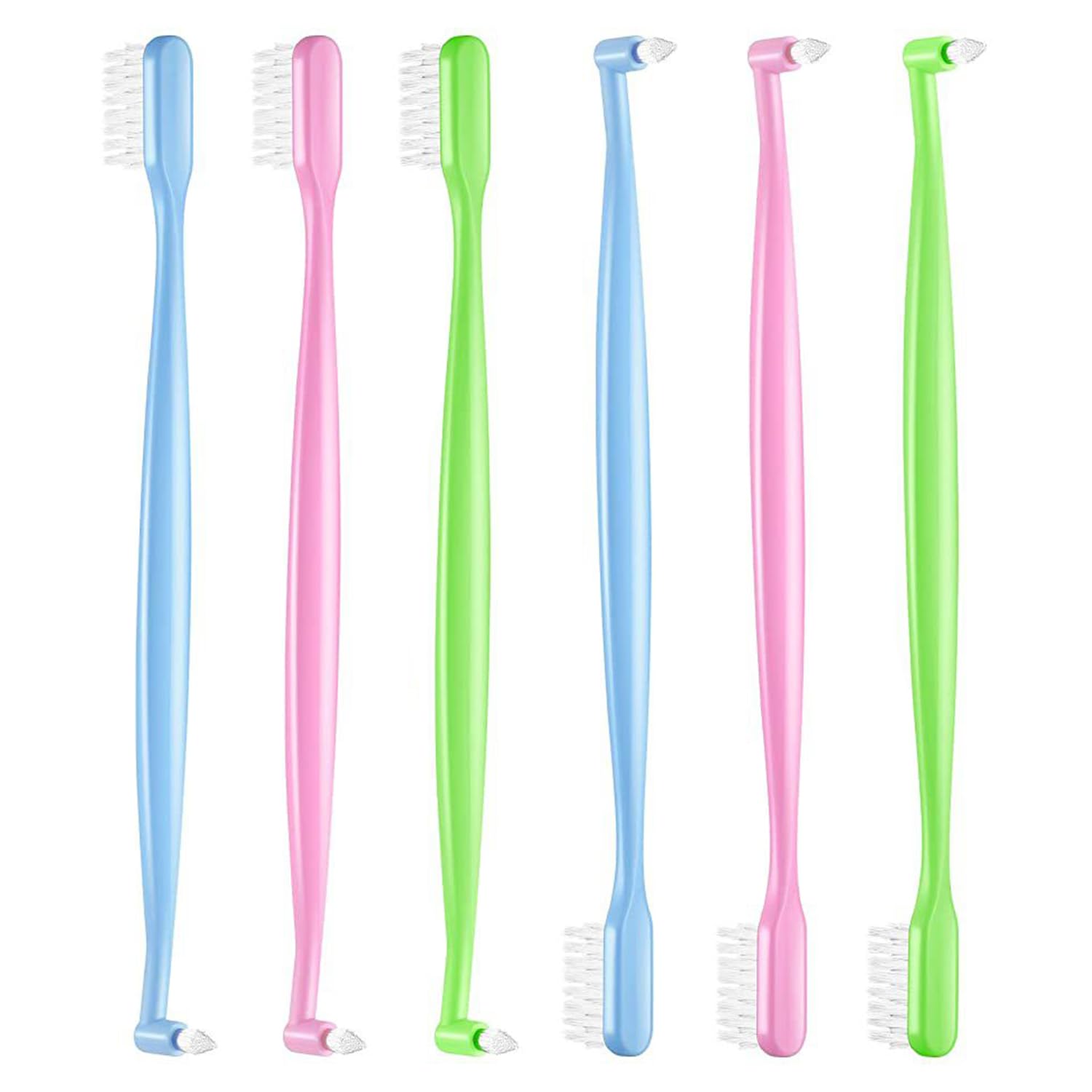 SYEYCW 6 Pcs Tufted Toothbrush, Double Ended Orthodontic Toothbrushes, V-Trim Bristles Toothbrushes, Single Tufted Tapered Tooth Brush, Manual Toothbrush for Teenage Adults, for Braces Detail Cleaning