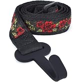 CLOUDMUSIC Ukulele Strap Clip On Red Roses | No Drill J Hook, For Soprano Concert Tenor Baritone, Hawaiian Colorful Floral Pattern