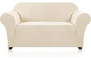PrinceDeco Stretch Loveseat Sofa Cover Slipcover Couch Cover for 2 Cushion Sofa Washable Sofa Cover for Pets Friendly Furniture Protector Covers with Non Slip Bottom(Loveseat, Biscotti Beige)