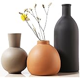 Joeabor Ceramic Vase Set of 3 - Handcrafted Ceramic Vases for Home Decor & Shelf - Modern Farmhouse Decor for Kitchen, Office, Bedroom & Living Room Decorative Objects for Mantel, Table Centerpieces