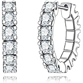 AnuClub Moissanite Hoop Earrings 2.4/6cttw D Color VVS1 925 Sterling Silver 3/4mm Moissanite Huggie Piercing Earrings for Women Wife Her with Certificate