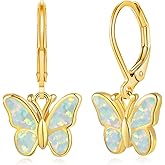 Lasidor Dainty Leverback Opal Hoop Earrings 14K Gold Plated Butterfly Dangle Earrings Cute Huggie Hoops Jewelry Christmas Gifts