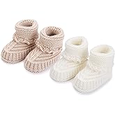 FABRST 2 Pairs Baby Booties Newborn Baby Hand Crochet Knit Boots Infant Soft Cozy Warm Shoes for Toddler Girls Boys
