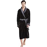 FashGudim Mens Robe Plush Robes for Men Warm Soft Fleece Bathrobe Calf Length Shawl Collar Short House Robes with Pockets