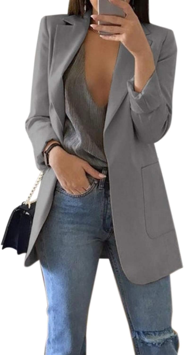 Dazosue Women Blazer Suit Workwear Lapel Long Sleeve Pocket Casual OL Office