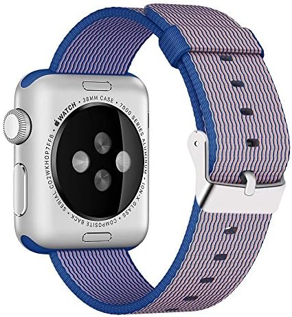 Yichan Woven Nylon Fabric Wrist Strap Replacement Band with Classic Square Stainless Steel Buckle for Apple iWatch Series 1 / 2 / 3,Sport &amp; Edition,38mm,Royal Blue