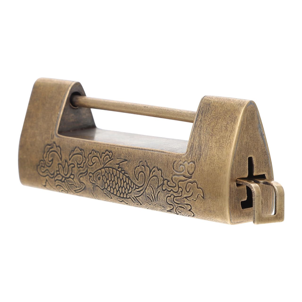VILLCASE Antique Cabinet Locks, Vintage Copper Padlock with Engraved Retro Design, Old Style Chinese Lock for Jewelry Box, Mini Cabinet, Drawer, and Wooden Chest