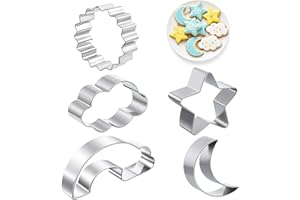 Star, Moon, Sun, Rainbow and Cloud Cookie Cutters, 5 Pieces Stainless Steel Biscuit Cutters Molds Shapes for Gender Reveal Bi