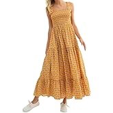 Women Bohemian Graphic Maxi Dress Spaghetti Strap Flowy Cami Dress Floral Tiered Sundress Y2K Summer Beach Dresses