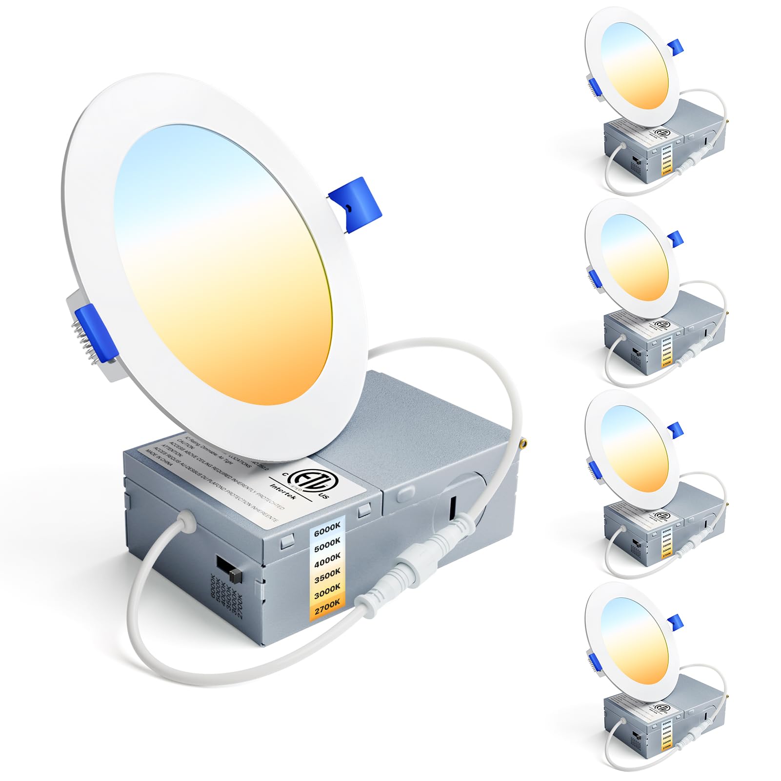 Photo 1 of Ensenior 4 Pack 4 Inch LED Recessed Ceiling Light, Dimmable, 2700K-6000K 6CCT, 750LM 9W 120V, High Brightness Canless Wafer Downlight - ETL&FCC&IC