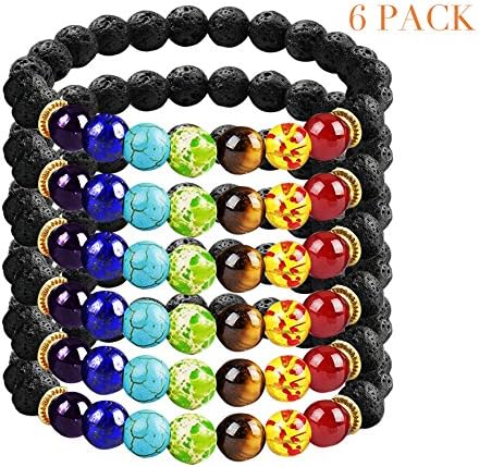 YOGA Gemstone Jewelry Men Women 8mm Lava Rock 7 Chakras Beads Bracelet Elastic Natural Stone Yoga Bracelet Bangle