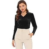Allegra K Casual Velvet Top for Women's Office Soft Long Sleeve V Neck Christmas T-Shirt