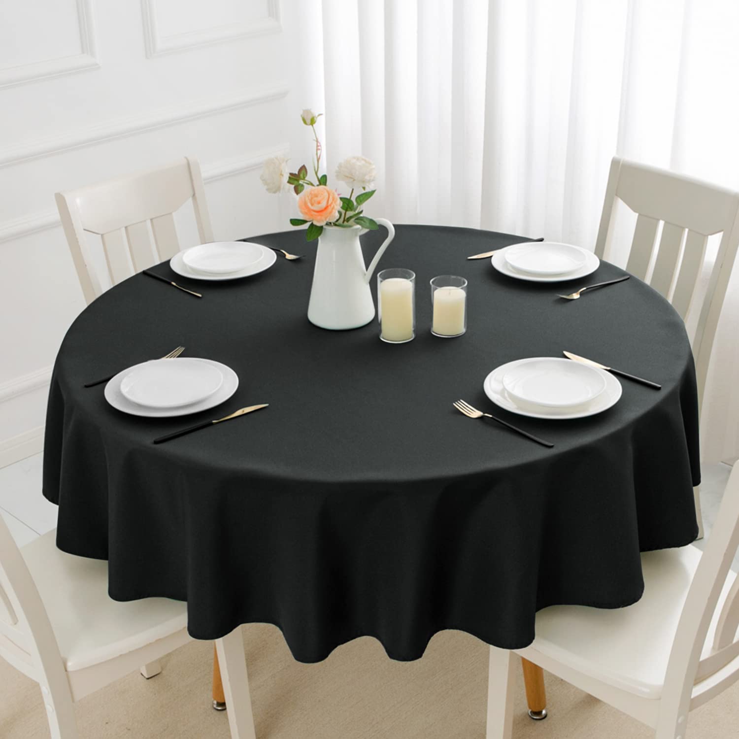 Romanstile Black Table Cloth round wipe clean,160 CM,washable,water resistant,round Tablecloth,Table Cover for Christmas Dining Party Wedding Winter New Year Decorations,Outdoor,Garden,Coffee Table