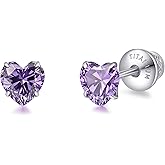 Limerencia Heart Birthstone Screw Backs Earrings G23 Implant Grade Titanium Stud Earrings 20G Hypoallergenic Cubic Zirconia Tragus Piercing Post for Sensitive Ears