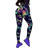 GORGLITTER Women's Neon 80s Leggings Rave High Waisted Y2K Festival Skinny Pants