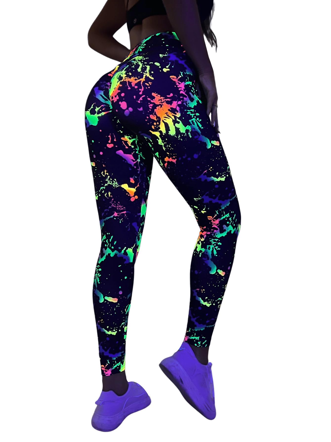 Photo 1 of GORGLITTER Women's Neon 80s Leggings Rave High Waisted Y2K Festival Skinny Pants Multicolor X-Large