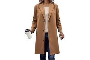 Wool Coat Women Lapel Button Down Pea Coats for Women Winter Long Sleeve Office Work Long Wool Pea Coat Overcoat