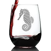 Seahorse Stemless Wine Glass - Unique Beachy Summer Gifts and Beach House Decor - Large 17 Oz Glasses