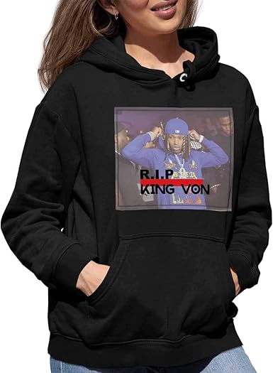 Amazon.com: Women's 2020 R.i.p. Rapper King Von Long Sleeve Hoodie Funny Design Pullover with 