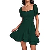 LYANER Women's Square Neck Ruffle Wrap Mini Dress Off Shoulder Flounce Short Sleeve A Line Flowy Dress