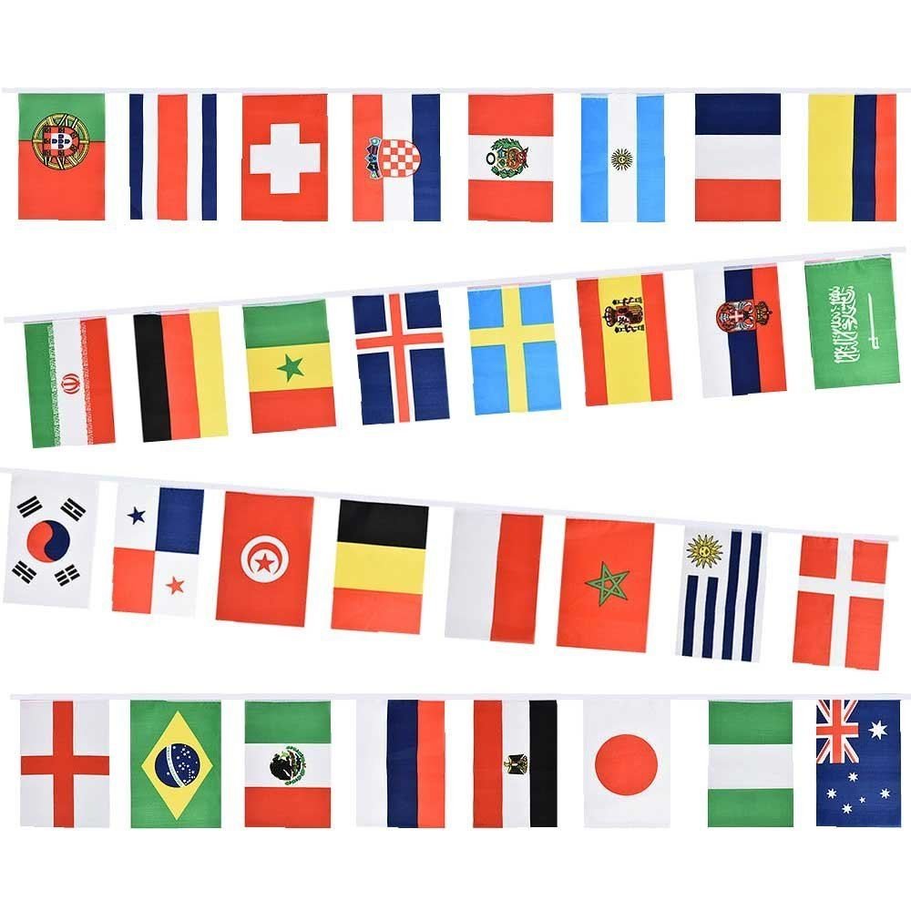 Fabric Bunting 10m/33ft For 2022 FIFA World Cup With 32 Teams National Flags Football Soccer Sports Event Banner Party Decorations