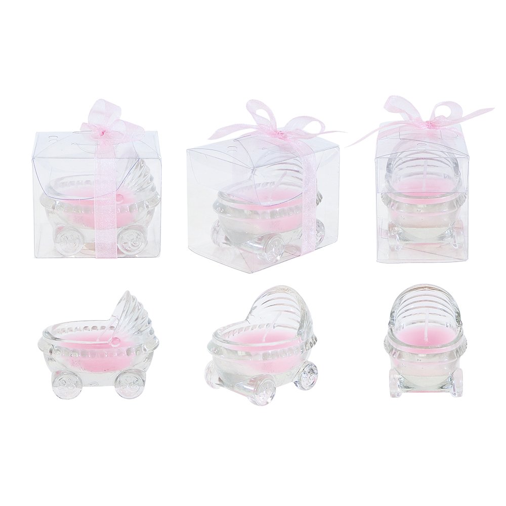 Lunaura 12 pcs Scented Baby Powder Pink Glass Baby Carriage Container Candles, Palm Wax Candle, Baby Shower Gifts, Decorative Accent, Home Décor, Memory Keepsake, Party Favors, Centerpieces
