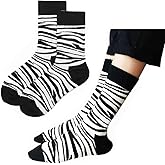 Azyekiny 2 Pairs Women Soft Cozy Organic Cotton Zebra Animal Print Socks Calf Crew Pattern Graphic Casual Winter Spring Outdoor Valentine's Day Gifts Black White 2026