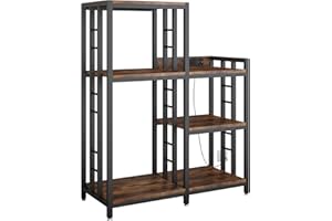 METYERRY 6-Tier Adjustable Mini Fridge Cabinet with Power Outlet,Kitchen Bakers Rack with Storage,Mini Fridge and Microwave Stand,Coffee Bar, Free Standing Shelf for Kitchen, Home Office,Rustic Brown